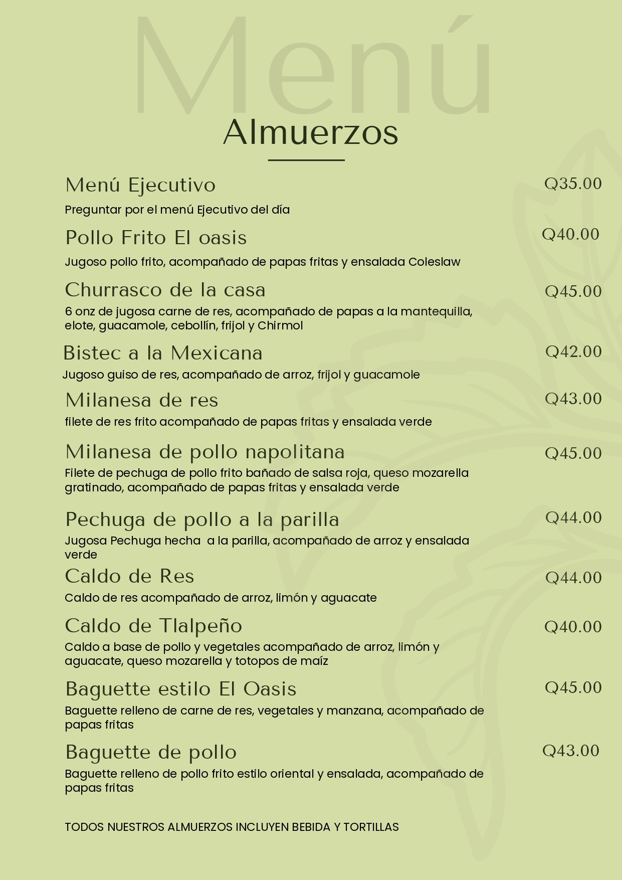 Menu de El Oasis Restaurante