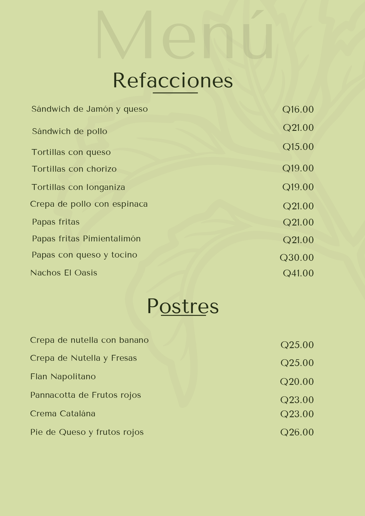 Menu de El Oasis Restaurante